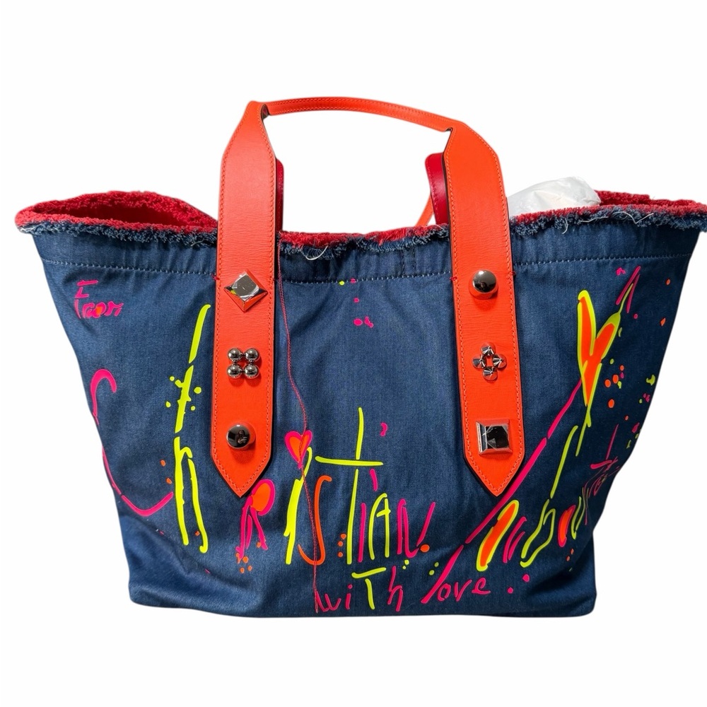 Christian Louboutin Denim Tote with Orange Handles